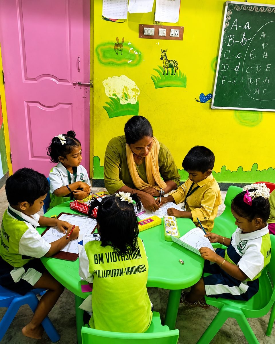 Teacher caring for children in the day care programme